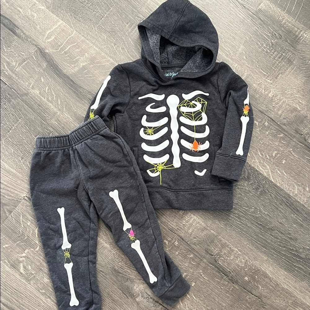 Cat and Jack Halloween Skeleton Hoodie and Pants Set